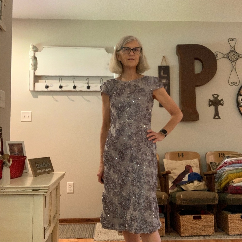 Alex Evenings Lavender Floral Sequin Midi Dress